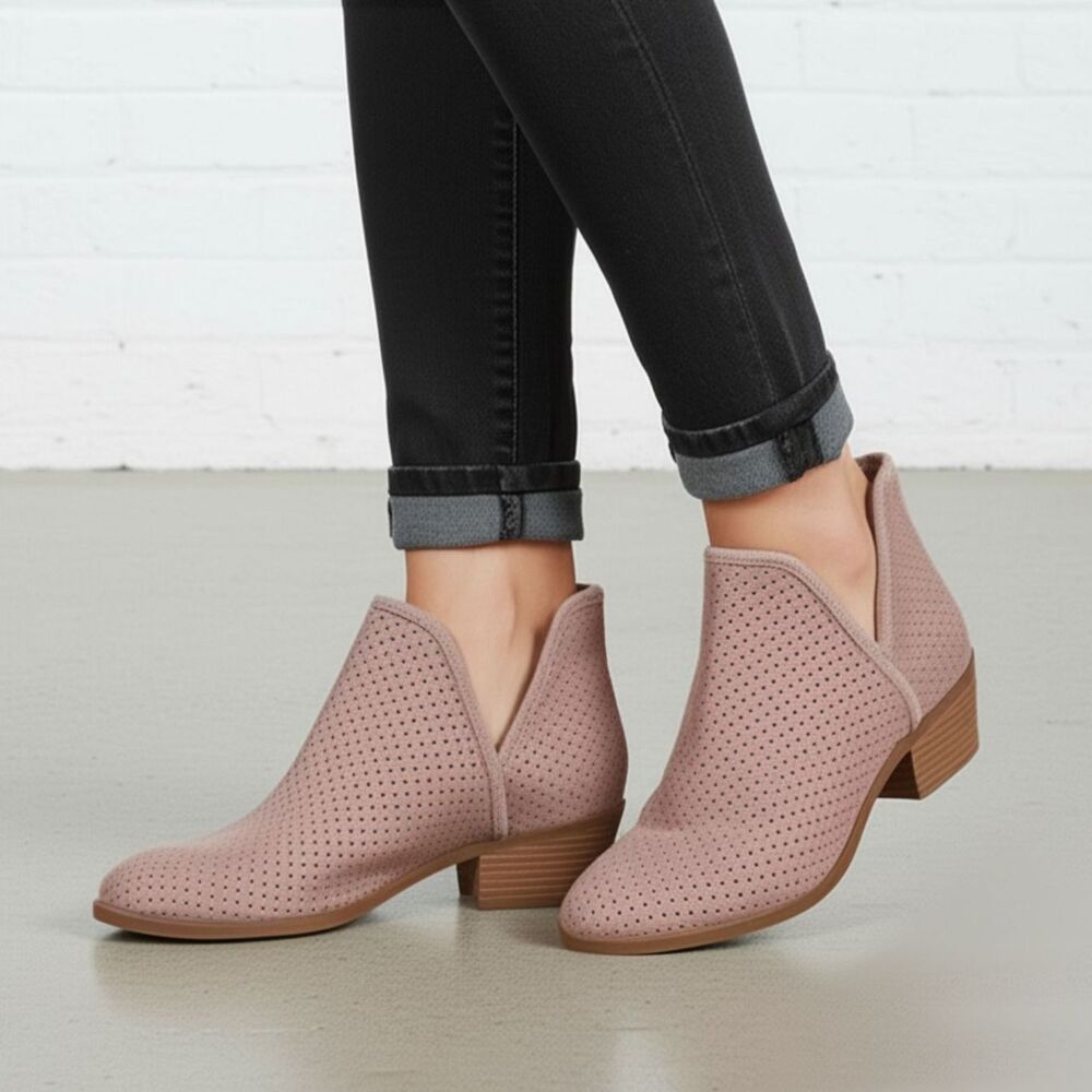 Lucky Brand Ankle Boots Perforated Suede Cutout Ankle Booties Blush Pink Size 8
